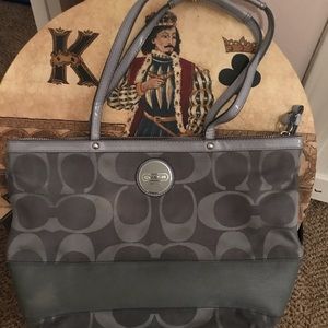 Coach Canvas Signature Stripe Shoulder Bag